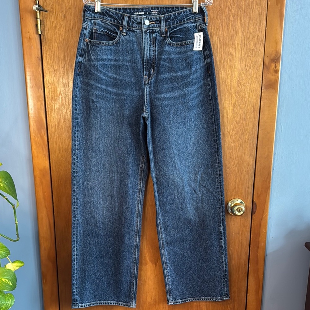 NWT Old Navy Dark Blue extra high rise curvy wide leg secret smooth pockets Sz 8
